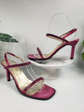 Escada Pink Rhinestone Strappy Heeled Sandals - Barbiecore Coquette Formal 8.5